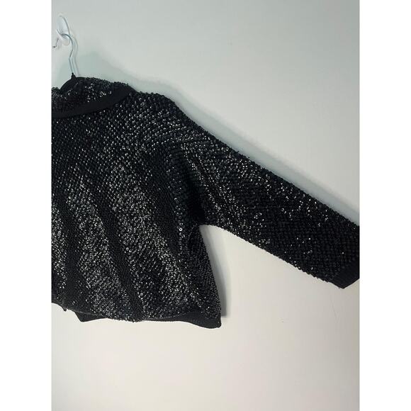 Riviera Sequin Wool Cardigan Sweater Womens‎ 40 Black Vintage Beaded Button Up - Picture 5 of 8